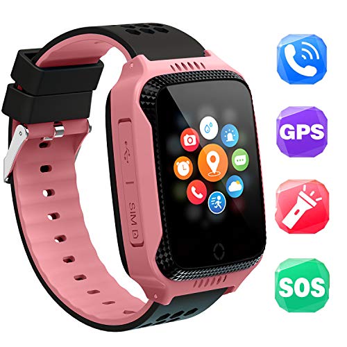 Niños Inteligente Relojes,GPS Tracker para Niños con cámara de Podómetro con Pantalla Táctil Llamadas SIM Anti-perdida SOS para Niñas Regalos de Cumpleaños (Rosa)