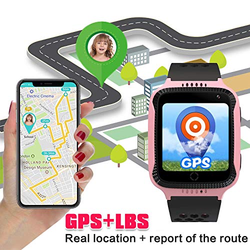 Niños Inteligente Relojes,GPS Tracker para Niños con cámara de Podómetro con Pantalla Táctil Llamadas SIM Anti-perdida SOS para Niñas Regalos de Cumpleaños (Rosa)