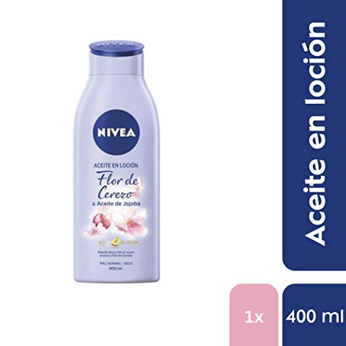 NIVEA Aceite en Loción Flor de Cerezo & Aceite de Jojoba (1 x 400 ml), loción corporal de rápida absorción, loción para el cuidado de la piel seca y normal