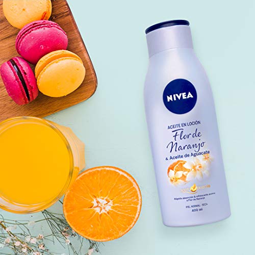 NIVEA Aceite en Loción Flor de Naranjo y Aceite de Aguacate en pack de 3 (3 x 400 ml), loción corporal de rápida absorción y fragancia afrutada, para piel seca y normal