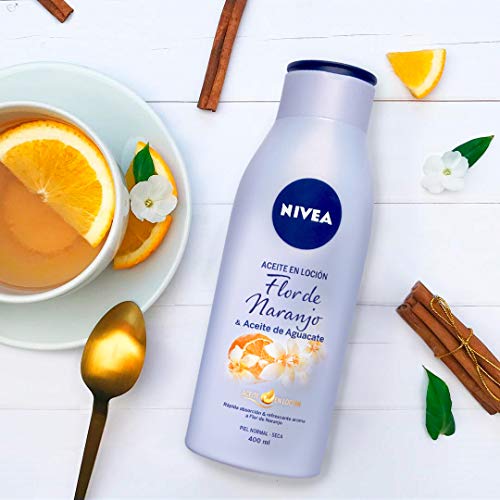 NIVEA Aceite en Loción Flor de Naranjo y Aceite de Aguacate en pack de 3 (3 x 400 ml), loción corporal de rápida absorción y fragancia afrutada, para piel seca y normal