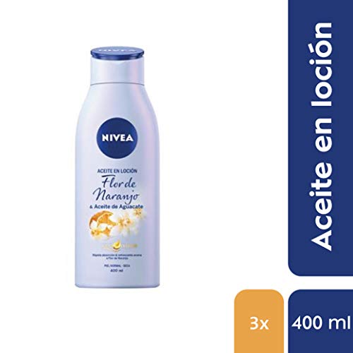 NIVEA Aceite en Loción Flor de Naranjo y Aceite de Aguacate en pack de 3 (3 x 400 ml), loción corporal de rápida absorción y fragancia afrutada, para piel seca y normal