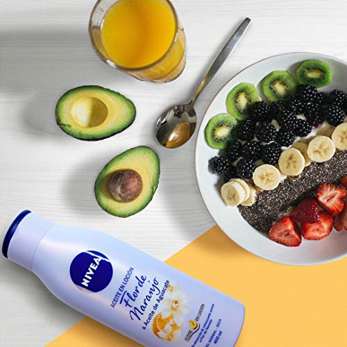 NIVEA Aceite en Loción Flor de Naranjo y Aceite de Aguacate en pack de 3 (3 x 400 ml), loción corporal de rápida absorción y fragancia afrutada, para piel seca y normal
