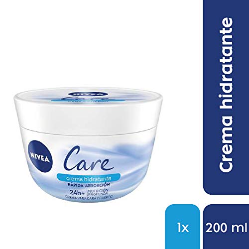 NIVEA Care (1 x 200 ml), crema hidratante para cuerpo, cara y manos, crema nutritiva de rápida absorción para una hidratación profunda 24 horas