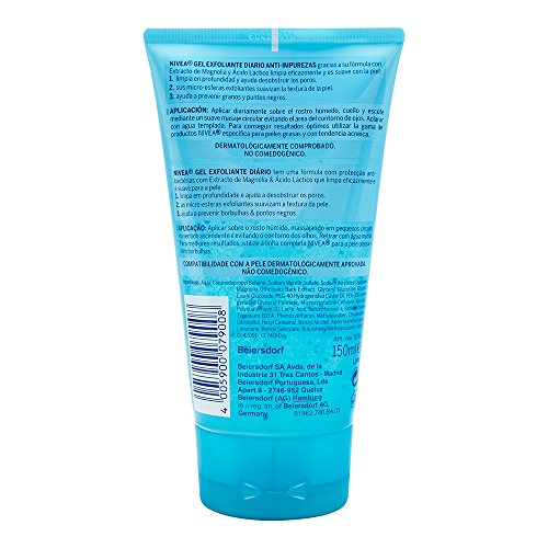 NIVEA Clean Deeper Gel Exfoliante Diario (1 x 150 ml), gel antibacteriano con ácido láctico para piel mixta y grasa, gel limpiador facial para prevenir impurezas