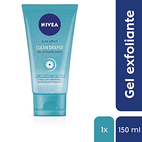 NIVEA Clean Deeper Gel Exfoliante Diario (1 x 150 ml), gel antibacteriano con ácido láctico para piel mixta y grasa, gel limpiador facial para prevenir impurezas