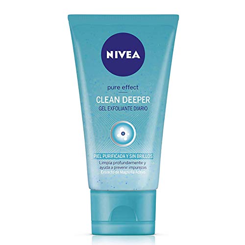 NIVEA Clean Deeper Gel Exfoliante Diario (1 x 150 ml), gel antibacteriano con ácido láctico para piel mixta y grasa, gel limpiador facial para prevenir impurezas