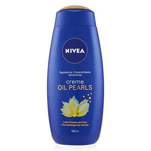 NIVEA Creme Oil Pearls Gel de Ducha Flor de Loto (1 x 500 ml), gel hidratante corporal con aceite de argán, gel para ducha para mimar tus sentidos