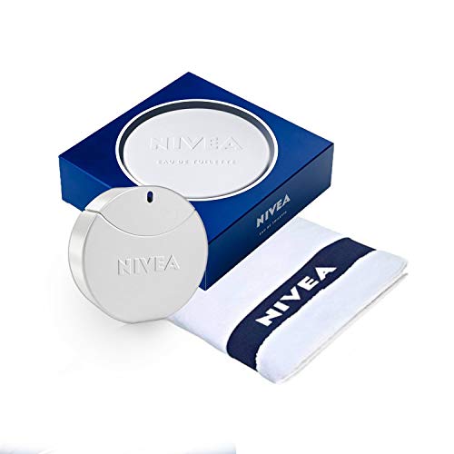 NIVEA Eau de Toilette, Aroma de Cuidado en Frasco y Lata NIVEA, 1 x 30 ml, y Toalla NIVEA incluida