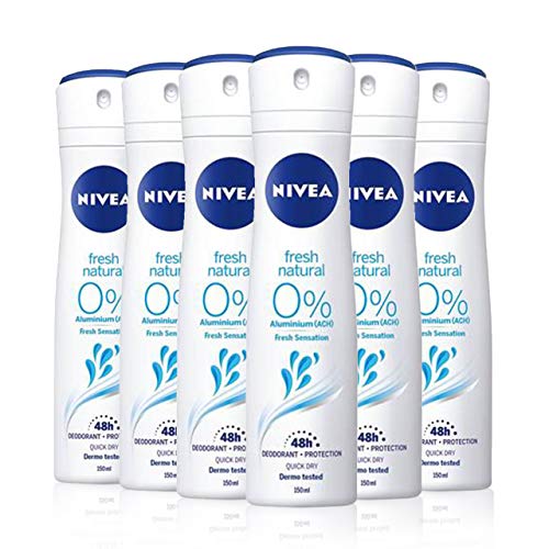 NIVEA Fresh Natural en pack de 6 (6 x 150 ml), desodorante de mujer con aroma fresco, desodorante spray sin aluminio para el cuidado femenino