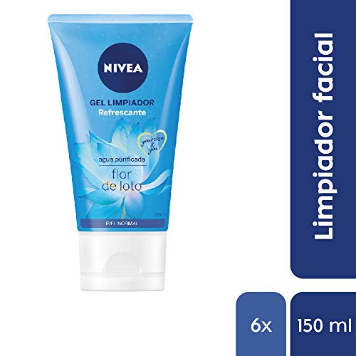 NIVEA Gel Limpiador Refrescante al Agua en pack de 6 (6 x 150 ml), con agua purificada y flor de loto para el cuidado facial, limpiador facial enriquecido con vitamina E
