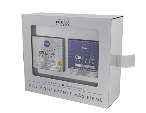 NIVEA Hyaluron Cellular Filler (2 x 50 ml), pack de cremas antiedad, set de regalo con crema de día FP30 y crema de noche, cremas reafirmantes con ácido hialurónico