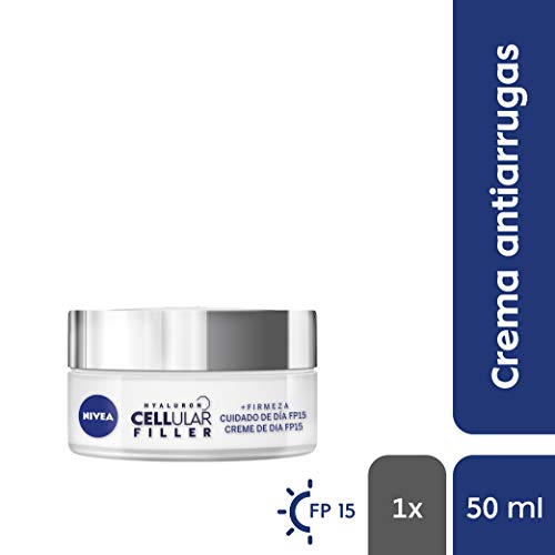 NIVEA Hyaluron Cellular Filler Cuidado de Día FP15 (1 x 50 ml), crema antiarrugas con ácido hialurónico, crema antiedad, crema reafirmante para la renovación celular