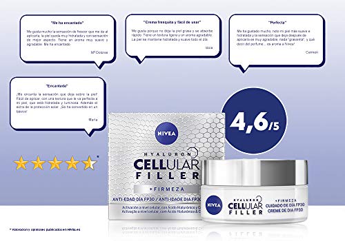 NIVEA Hyaluron Cellular Filler Cuidado de Día FP30 (1 x 50 ml), crema hidratante de día, crema antiarrugas con ácido hialurónico, crema antiedad