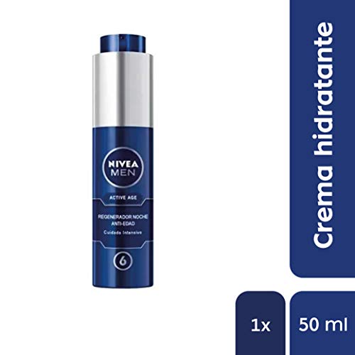 NIVEA MEN Active Age Regenerador Anti-edad Noche (1 x 50 ml), crema de noche para la piel madura del hombre, regenerador facial antiedad con 6 beneficios en 1 aplicación