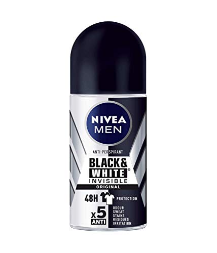 NIVEA MEN Black & White Invisible Original Roll-on pack de 6 (6 x 50 ml), desodorante antimanchas de cuidado masculino, desodorante invisible para proteger la piel y ropa