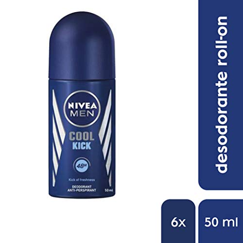 NIVEA MEN Cool Kick Roll-on en pack de 6 (6 x 50 ml), desodorante de hombre con un golpe de frescor, desodorante antitranspirante para el cuidado masculino