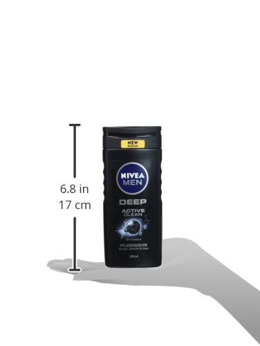 Nivea Men Cuidado ducha con carbón activo para hombres, para cuerpo, cara & pelo, Deep, 6 pack (6 x 250 ml)
