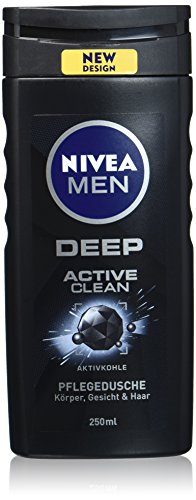 Nivea Men Cuidado ducha con carbón activo para hombres, para cuerpo, cara & pelo, Deep, 6 pack (6 x 250 ml)