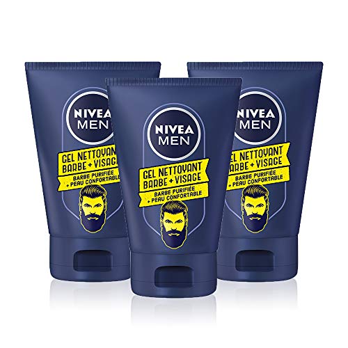 Nivea Men - Lote de 3 geles limpiadores para barba y rostro, 100 ml, cuidado de la barba suavizante con manzanilla, limpia la piel sin secar, kit de mantenimiento para barba corta y larga