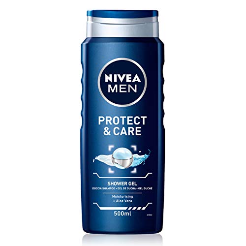 NIVEA MEN Protect & Care Gel de Ducha con Aloe Vera (1 x 500 ml), gel 2 en 1 para cuerpo, rostro y cabello, gel de baño para hombre para limpiar, refrescar e hidratar