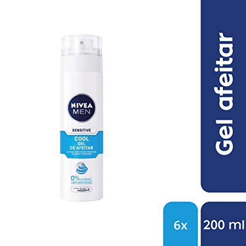 NIVEA MEN Sensitive Cool Gel de Afeitar, gel refrescante con 0% alcohol, gel de afeitado para una máxima protección de la piel sensible - pack de 6 6 x 200 ml