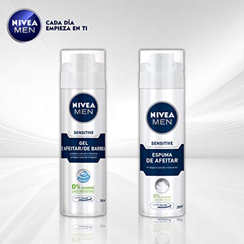 NIVEA MEN Sensitive Gel de afeitar para piel sensible, gel facial con tecnología Ultra Glide para un afeitado libre de irritaciones - 1 x 200 ml