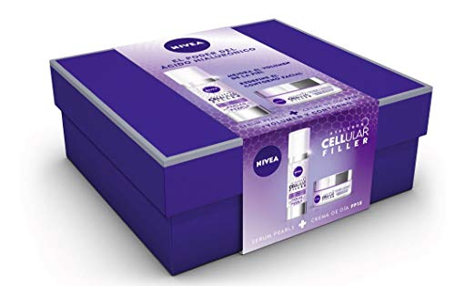 NIVEA Pack Hyaluron Cellular Filler, Crema de Día Antiedad y Serum Pearls set de belleza en estuche de regalo para una piel más firme y con más volumen