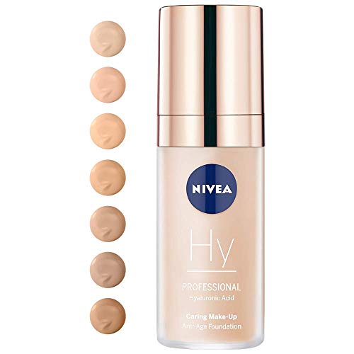 NIVEA PROFESSIONAL Ácido hialurónico, base de maquillaje profesional, 10C, pieles claras, maquillaje antiedad para reducir las arrugas, base para maquillaje con triple efecto antiedad, 1 x 30 ml