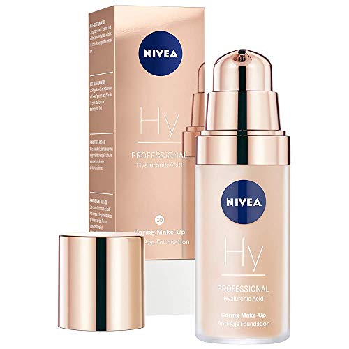 NIVEA PROFESSIONAL Ácido hialurónico, base de maquillaje profesional, 10C, pieles claras, maquillaje antiedad para reducir las arrugas, base para maquillaje con triple efecto antiedad, 1 x 30 ml