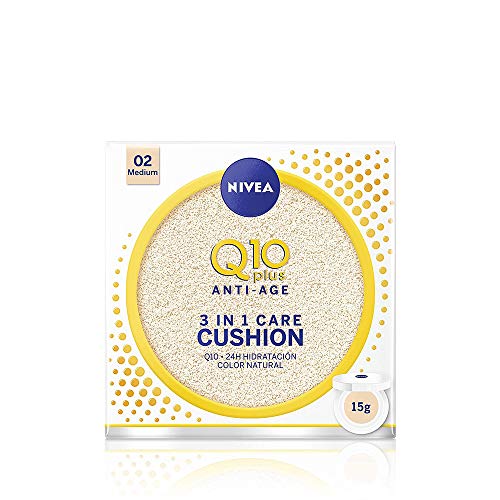 NIVEA Q10 3en1 Cushion, Perfeccionador Facial Hidratante y Antiedad con Protector Facial, Tono 02 Medio - 15 gr