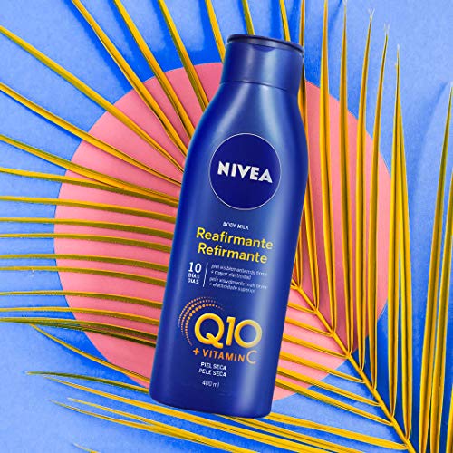 NIVEA Q10 Body Milk Reafirmante en pack de 3 (3 x 400 ml), loción corporal hidratante para mejorar la elasticidad de la piel, loción con coenzima Q10 y vitamina C