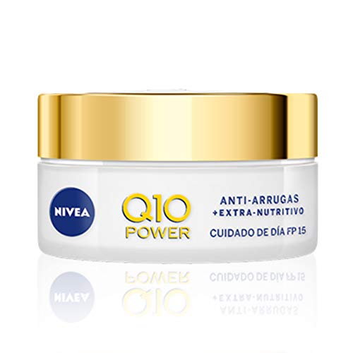 NIVEA Q10 Power Antiarrugas Crema de Día Extra-Nutritiva, crema facial antiarrugas con coenzima Q10 y aceite de argán, crema antiedad con FP15 para piel seca - 1 x 50 ml