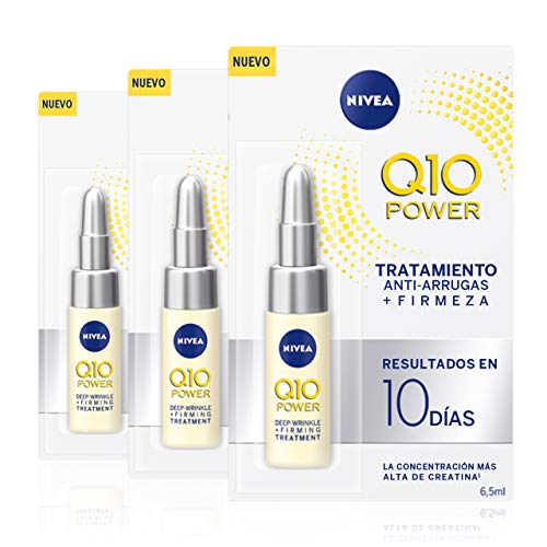 NIVEA Q10 Power Tratamiento Antiarrugas + Firmeza 10 días en pack de 3 (3 x 6,5 ml), ampollas antiedad con coenzima Q10 y creatina para el cuidado facial