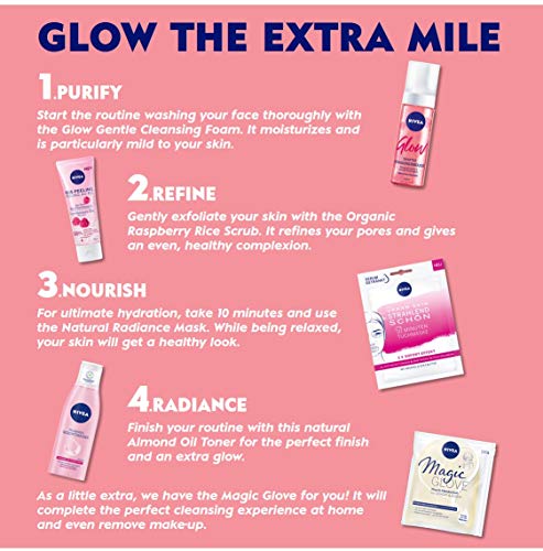 NIVEA set de limpieza facial para mujeres, Spa en casa con mousse de limpieza facial (150ml), exfoliante de arroz (75ml), mascara de tejido, tónico para piel seca (200ml) y guante reutilizable
