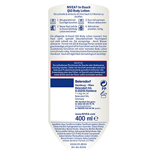 NIVEA Skin Loción Reafirmante Q10 Dentro de la ducha de cuerpo, 1er Pack (1 x 400 ml)