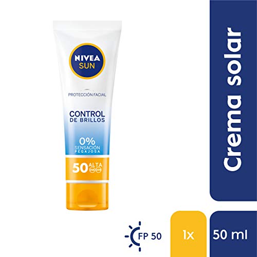NIVEA SUN Protección Facial UV Control de Brillos FP50 (1 x 50 ml), crema solar facial, crema matificante con protección solar alta, 0% sensación pegajosa