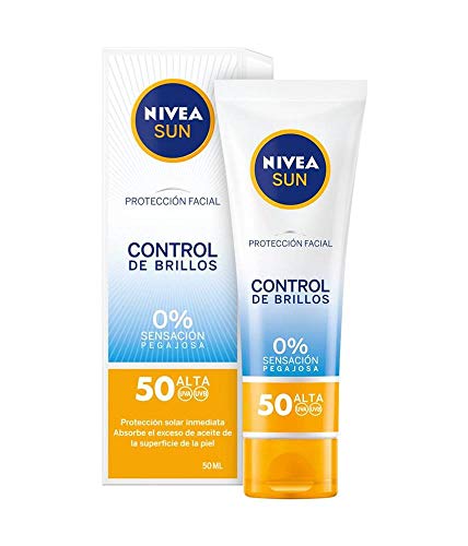 NIVEA SUN Protección Facial UV Control de Brillos FP50 (1 x 50 ml), crema solar facial, crema matificante con protección solar alta, 0% sensación pegajosa