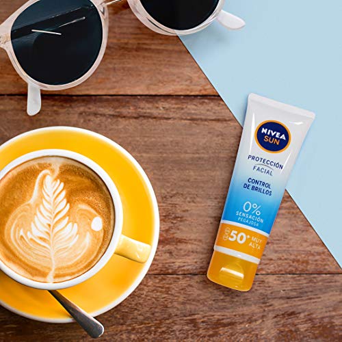 NIVEA SUN Protección Facial UV Control de Brillos FP50 (1 x 50 ml), crema solar facial, crema matificante con protección solar alta, 0% sensación pegajosa