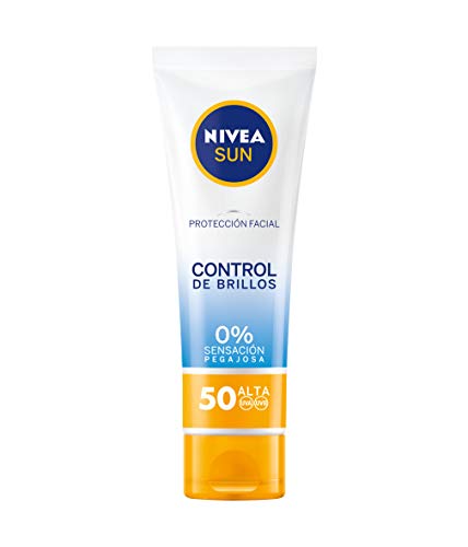 NIVEA SUN Protección Facial UV Control de Brillos FP50 (1 x 50 ml), crema solar facial, crema matificante con protección solar alta, 0% sensación pegajosa