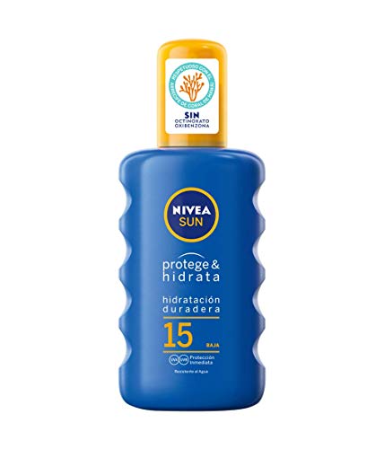 NIVEA SUN Protege & Hidrata Spray Solar FP15 (1 x 200 ml), protector hidratante y resistente al agua con protección UVA/UVB, protección solar media