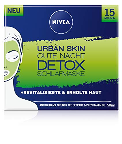 Nivea Urban Skin Buena noche Detox en pack de 3 (3 x 50 ml), máscara facial para piel radiante durante la noche, regenerador y refrescante cuidado facial