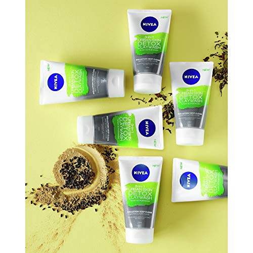 NIVEA Urban Skin Gel Detox con Arcilla 3 en 1 en pack de 6 (6 x 150 ml), gel limpiador facial, exfoliante facial, mascarilla facial antipolución