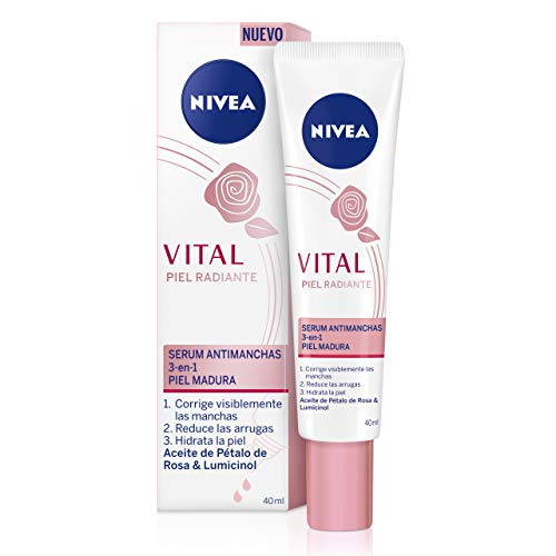 NIVEA VITAL Piel Radiante Sérum Antimanchas (1 x 40 ml), sérum facial antiarrugas, antimanchas e hidratante, sérum antiedad 3 en 1 para la piel madura