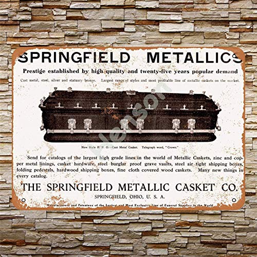 No/Brand 1912 Springfield Metallic Caskets Cartel de Chapa Metal Advertencia Placa de Chapa de Hierro Retro Cartel Vintage para Dormitorio Pared Familiar Aluminio Arte Decoración