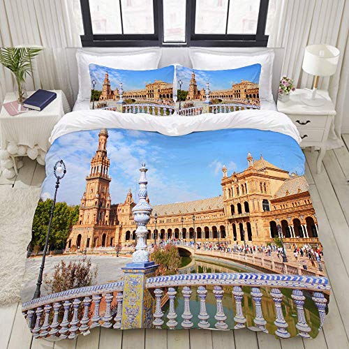 Nonun Funda nórdica, Famosa Plaza de España Sevilla España. Old Landmark, Juego de Ropa de Cama Ultra cómodo, Ligero y Lujoso Juego de Fundas de edredón de poliéster