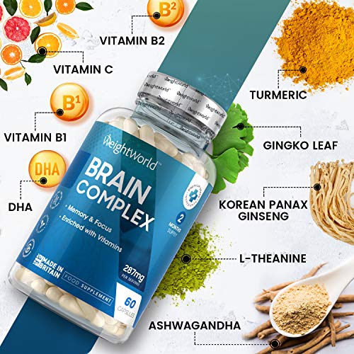 Nootrópico Natural Brain Complex 60 Cápsulas | Suplemento Para el Cerebro, Complejo Multivitaminas y Minerales Con Tirosina, Teanina, Taurina, Para Concentración y Memoria Reduce Cansancio y Fatiga