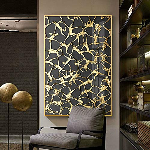 Nórdico Golden Grid Lattice Lienzo Pintura al óleo Poster Print Sala de estar Dormitorio Pasillo Pared decorativa 30x40cm