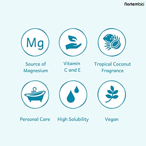 Nortembio Sal de Epsom 1,25 Kg. Novedosa Fragancia de Coco Tropical. Hidratada con Vitamina C y E. Sales de Baño y Cuidado Personal. E-Book incluido.