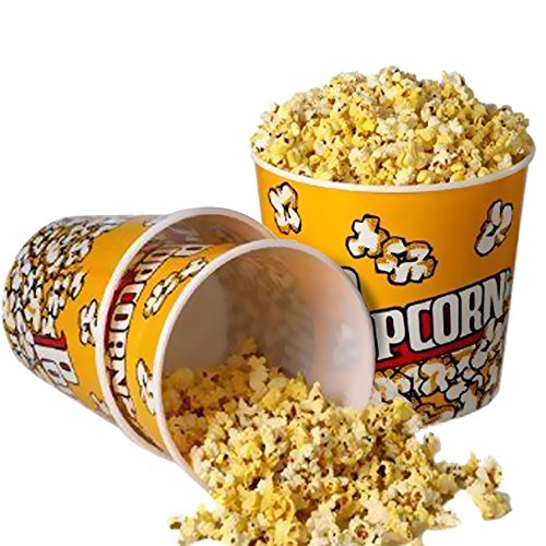 Novelty Place] Recipiente Plástico para Palomitas Noches de Cine Estilo Retro - 18,415 cm de Alto x 18,415 cm de Diámetro Superior (Paquete de 3)